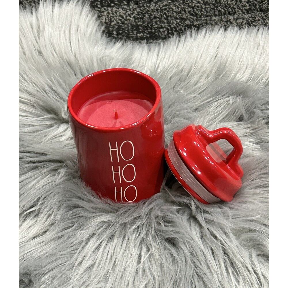 NWT Rae Dunn "HO HO HO" Red 7" Canister‎ Christmas Candle Candy Cane scent